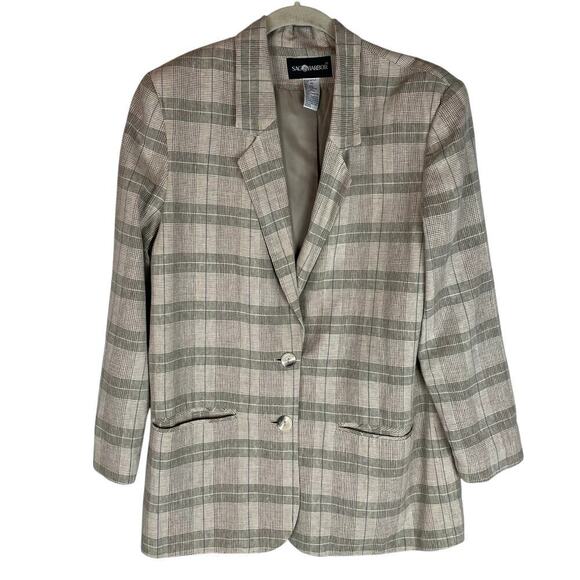 Vintage Sag Harbor plaid linen blend two button blazer size 14 - Picture 1 of 7
